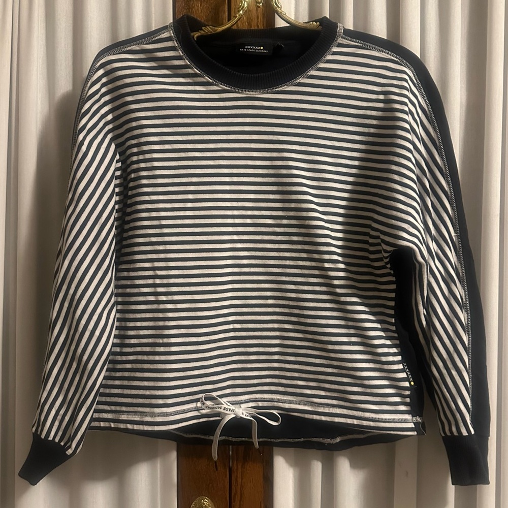 Kate Spade Saturday Navy Blue White Striped French Terry Top